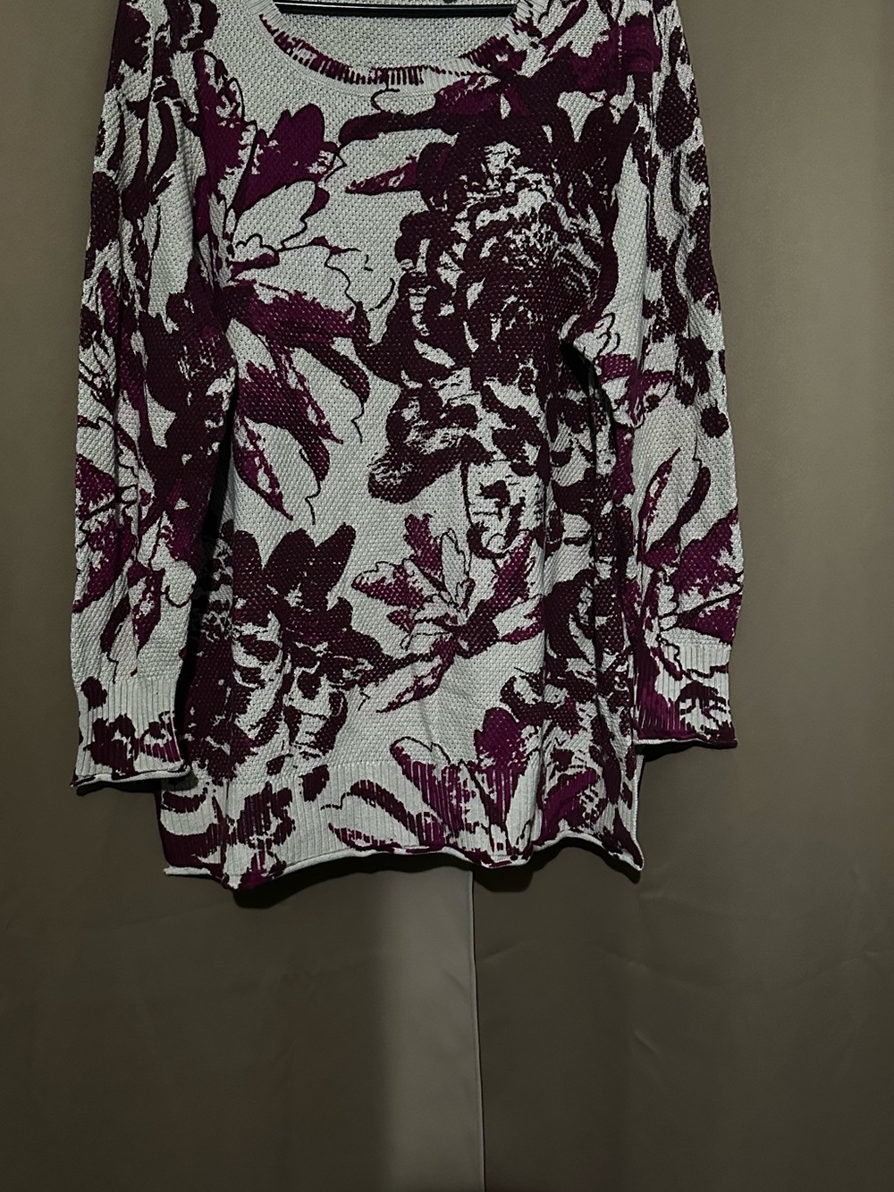 Soft Surroundings Purple Floral Knit Long Sleeve Top